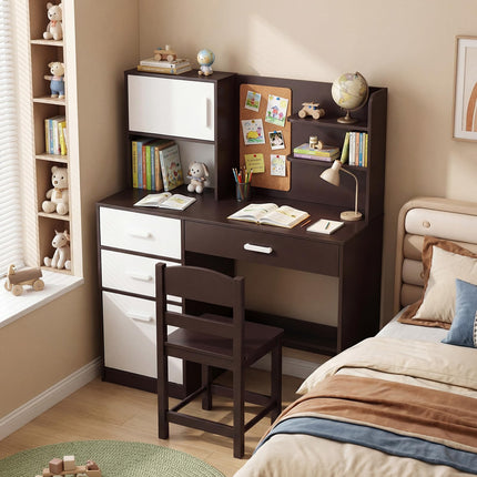 Costzon Kids Desk and Chair Set Wooden Study Table with Hutch