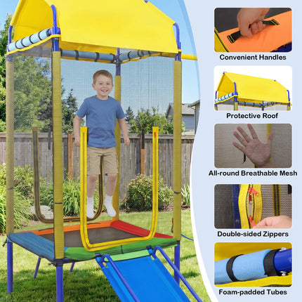 Costzon 5-in-1 Kids Swing Set with Trampoline