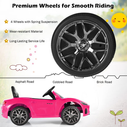 Costzon Ride on Car, 12V Licensed Maserati GranCabio Battery Powered Vehicle w/ Remote Control, Spring Suspension（Pink）