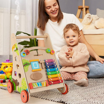 BABY JOY Wooden Baby Walker Push and Pull Sit to Stand Learning Activity Center