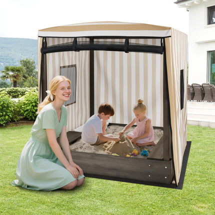 Costzon Kids Wooden Sandbox with Canopy