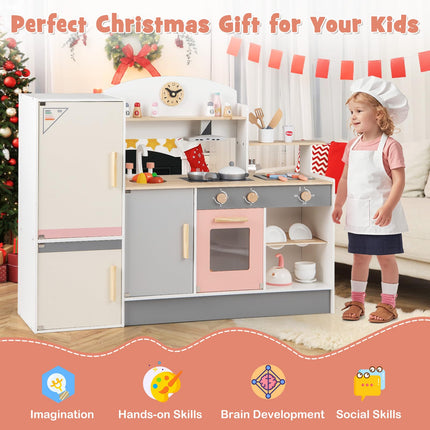 Costzon Kids Kitchen Playset, Pretend Play Kitchen, Wooden Toy Kitchen Set for Toddlers