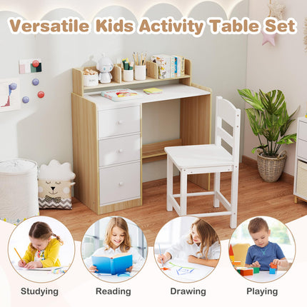 Costzon Kids Wooden Study Writing Table Set