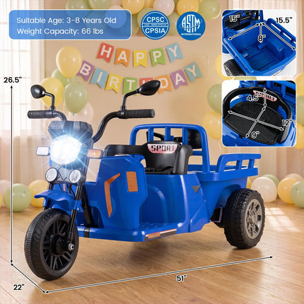 Costzon 12V Kids Motorcycle Electric Tricycle w/Cargo Bed & Shovel