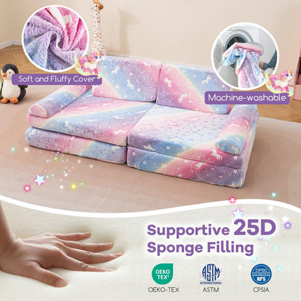Costzon 8 Pcs Modular Glow in The Dark Toddler Sectional Sofa with Handles