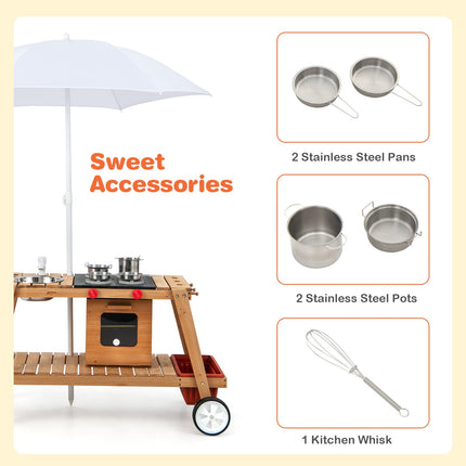 Indoor & Outdoor Wooden Pretend Cooking Cart  - Costzon