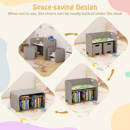 Costzon Kids Table and Chair Set, 4 in 1 Wood Activity Table, Bench, Storage Shelves, Desk for Children Reading