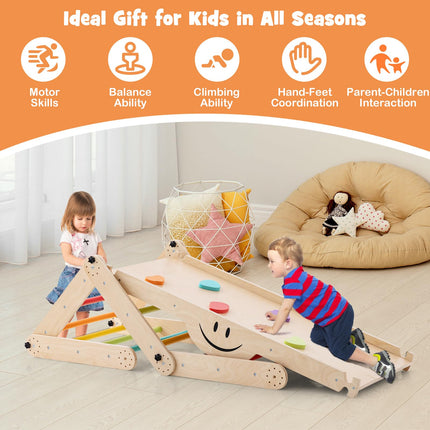Costzon Climbing Toys for Toddlers, 10 in 1 Foldable Montessori Indoor Wooden Climber Ladder with Reversible Ramp