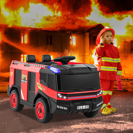 Costzon Kids Ride on Fire Truck, 2-Seater Kids Electric Vehicle Ride on Toy w/Remote Control