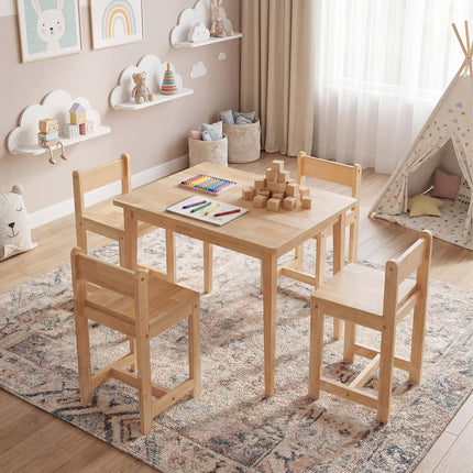 Costzon Kids Table and Chairs 5 Pieces Rubber Wood
