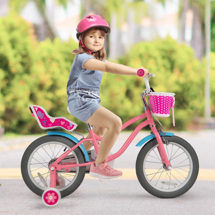 Costzon Girls Bike, 16" Children Training Bicycle for 4-7 Years Old with Woven Basket
