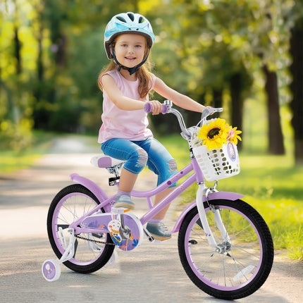 Costzon Kids Bike, 18 Inch Child Bicycle w/Removable Training Wheels, Storage Basket, Adjustable Seat