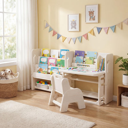 Costzon Toddler Table and Chair Set | Art Desk Set w/Side Bookshelves