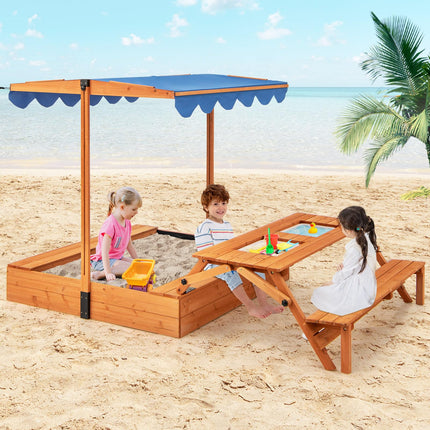 Costzon Wooden Sand Pit with Foldable Picnic Sensory Table