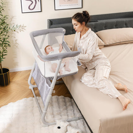 BABY JOY Bassinet, Bedside Crib w/Adjustable Height, Comfy Mattress, Full-Mesh Sides and Storage Pockets (37" x 31.5" x 41.5")