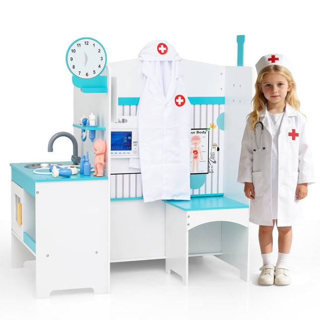 Costzon Wooden Doctor Playset Multi-Sided Pretend Play Doctor's Office
