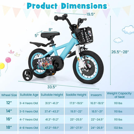 Costzon Rabbit Pilot Sporty Kids Bike, 12 Inch Child Bike for 3-8 Years Old with Adjustable Height