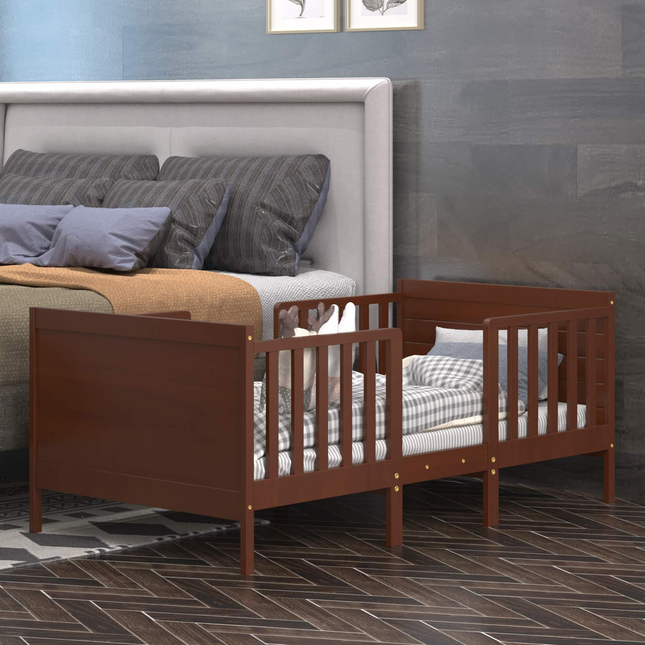 Costzon Toddler Bed Frame, 2 in 1 Convertible Wood Kids Bed w/Double Side Safety Guardrails