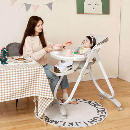 BABY JOY High Chair, Foldable Baby High Chair with Adjustable Height, Portable High Chair with Wheels