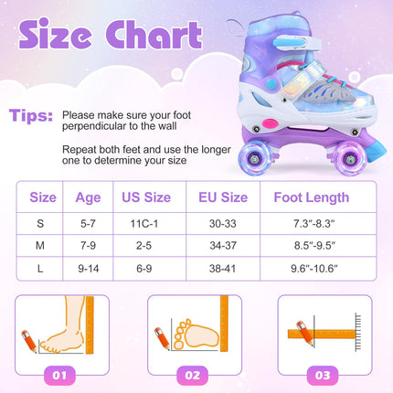 4-Size Adjustable Quad Skates Light-up Wheels Safety Protection
