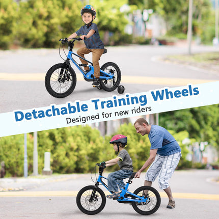 BABY JOY Kids Bike, 16" Lightweight Alloy Sporty Bicycle w/Dual Disc Brakes, Training Wheels