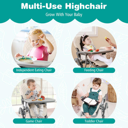 BABY JOY Foldable High Chair for Babies and Toddlers, Portable Adjustable Highchair with Footrest, Detachable Tray