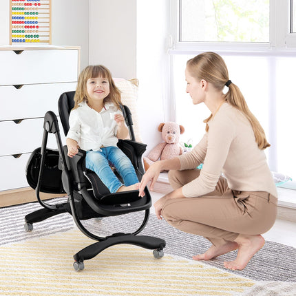 High Chair, Foldable Baby High Chair with Adjustable Height, Recline & Footrest, Double Removable Tray, Storage Basket