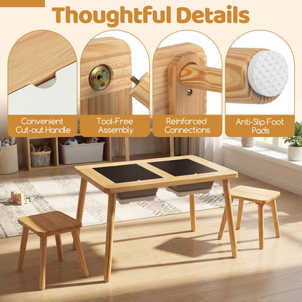 Costzon Wooden Sensory Table and Chairs w/Double-Sided Boards & 2 Foldable Storage Bins
