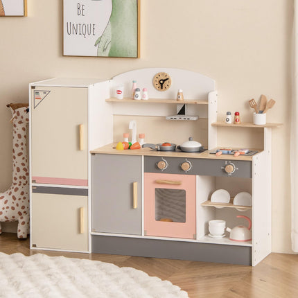 Costzon Kids Kitchen Playset, Pretend Play Kitchen, Wooden Toy Kitchen Set for Toddlers