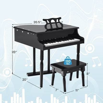 Classical Kids Piano 30-Key Mini Grand Piano with Music Stand and Bench