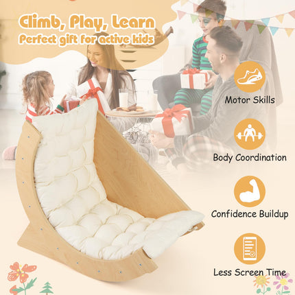 Costzon Kids Wooden Arch Rocker with Cushion, 6-in-1 Montessori Climbing Toys for Toddlers, Children Indoor Sensory Table