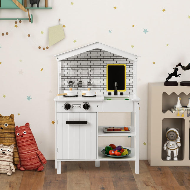 Costzon Kids Kitchen Playset, Farmhouse Wooden Pretend Cooking Toy Set, Play Kitchen with Sweet Accessories, Gift for Boys & Girls 3+