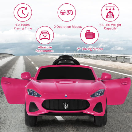 Costzon Ride on Car, 12V Licensed Maserati GranCabio Battery Powered Vehicle w/ Remote Control, Spring Suspension（Pink）