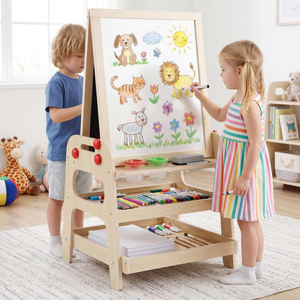 Costzon 2-in-1 Easel w/Magnetic Whiteboard & Marble Run Game for Kids