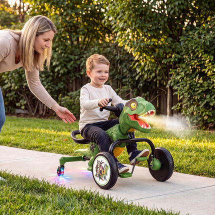 Costzon Dinosaur Kids Pedal Car with Lights Mist Spray Roar Sound