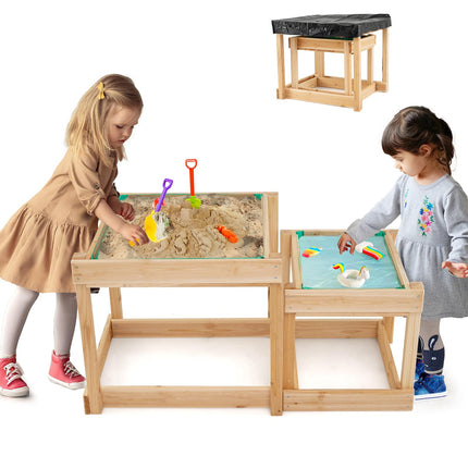 Costzon Sand Table, 2 PCS Wood Kids Sensory Table with Protective Cover