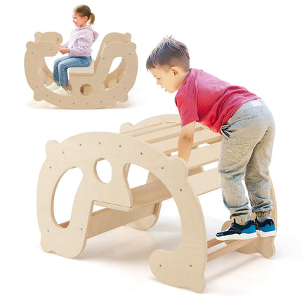 Costzon Wooden Arch Rocker, 2-in-1 Montessori Rocking Toys for Toddlers with Easy-Grip Handles