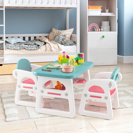 Costzon Kids Table and Chair Set, 3-Piece Plastic Activity Table with Building Blocks, Toddler Table and Chair Set