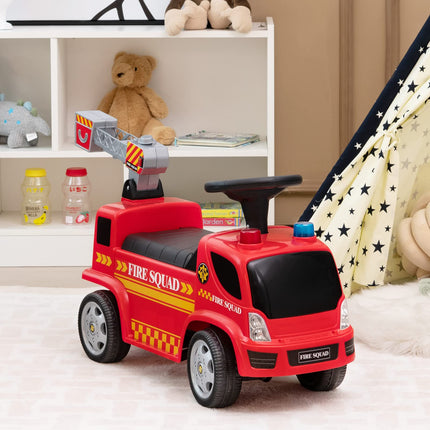 Costzon Kids Ride On Fire Truck, Ride On Push Car with Ladder Bubble Maker, Foot-to-Floor Sliding Car for Toddlers