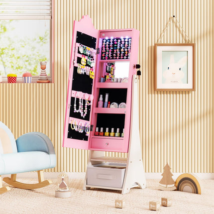 Costzon Children Dress Up Mirror Jewelry Cabinet for Little Girls