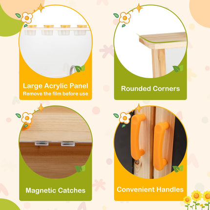 Costzon Mud Kitchen, Fir Wood Outdoor Play Kitchen with 4 Planting Pots, Stoves, Removable Sink