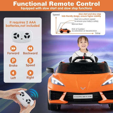Costzon Ride On Car, Licensed Chevrolet Corvette C8 Kids' Electric Vehicles w/Remote Control,  Kids Car for Boys Girls Aged 3+