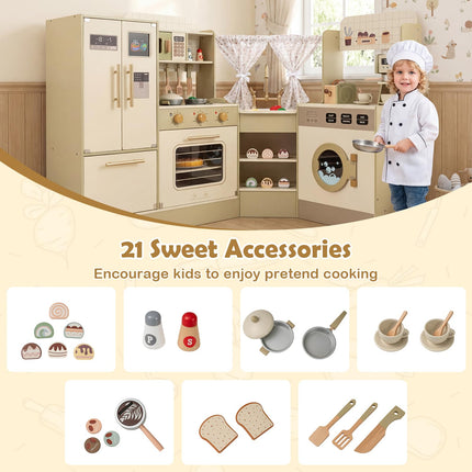 Costzon Kids Corner Play Kitchen Pretend Play Kitchen Playset
