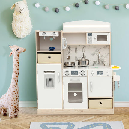 Costzon Kids Kitchen Playset, Wooden Little Chef Pretend Play Kitchen with Deluxe LED Lights