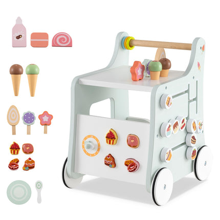 Costzon 2-in-1 Wooden Baby Walker Montessori Activity Center w/Storage