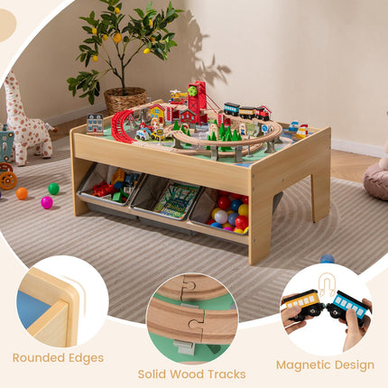 Costzon Train Table 3-in-1 Wooden Activity Table W/ 3 Storage Bins