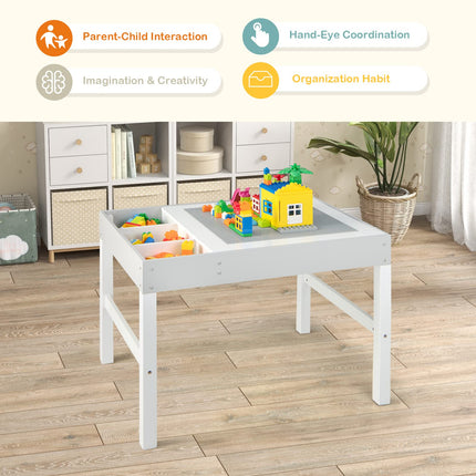 Costzon Kids Table, 3 in 1 Wooden Building Block Desk w/Storage