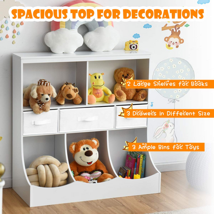 Costzon 3-Tier Kids Bookcase Toddler Storage Organizer Cabinet Shelf w/ 8 Compartment Box and 3 Removable Drawers for Children
