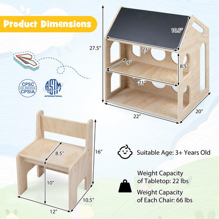 Costzon Kids Table and Chair House-Shaped Wooden Art Desk Set