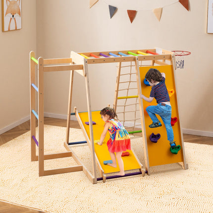 Costzon Indoor 6-in-1 Kids Montessori Jungle Gym with Baby Slide